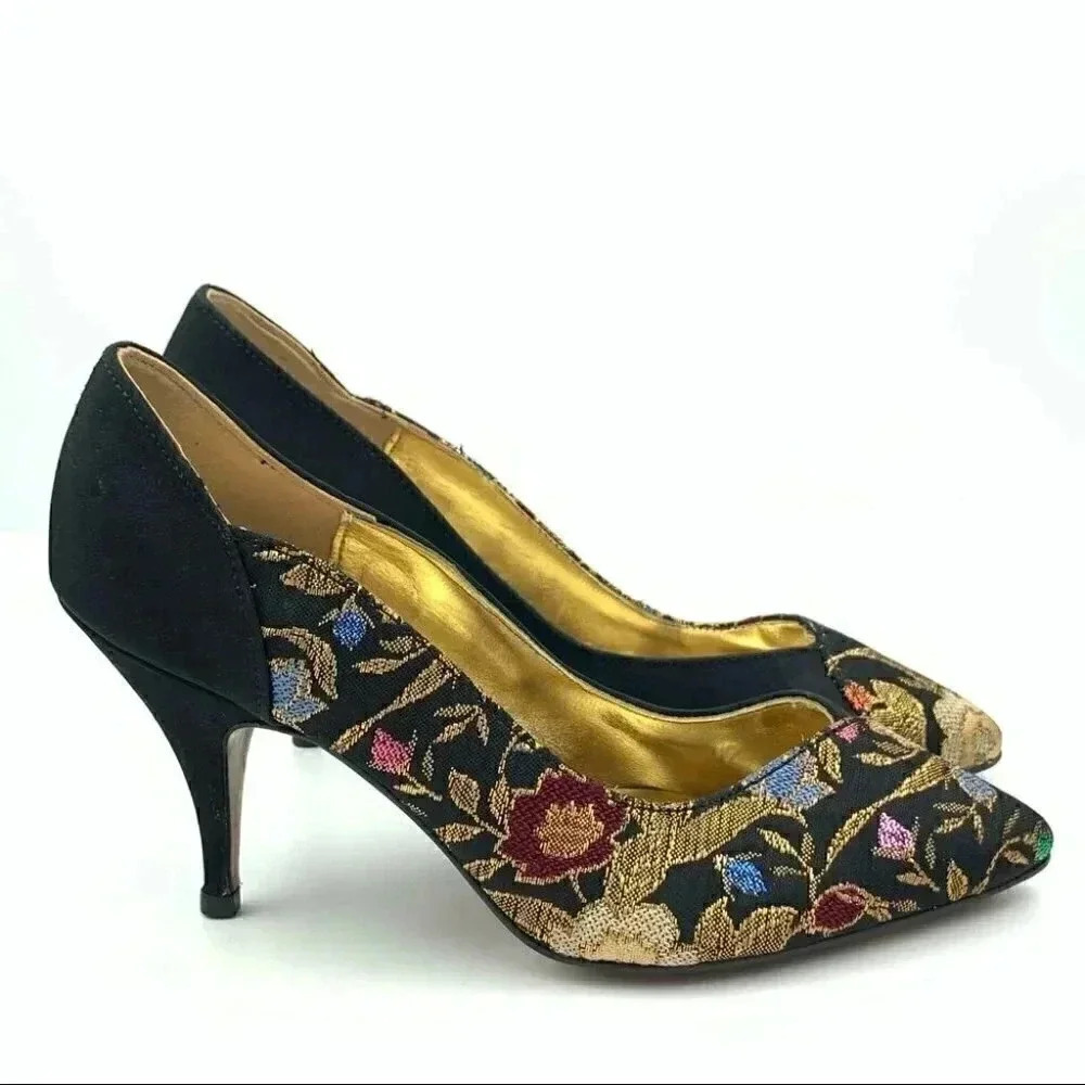 Dolce by Pierre heels size 6.5 multicolored floral metallic vintage 80s formal